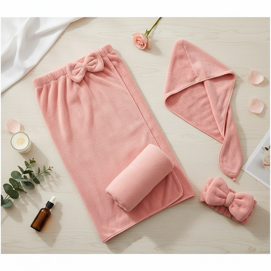 4PCS Microfiber Towel Set – Quick-Dry Bath, Hair & Face Towels
